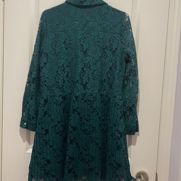 Vintage Solid Green Lace Pleated Dress - Picture 3 of 4